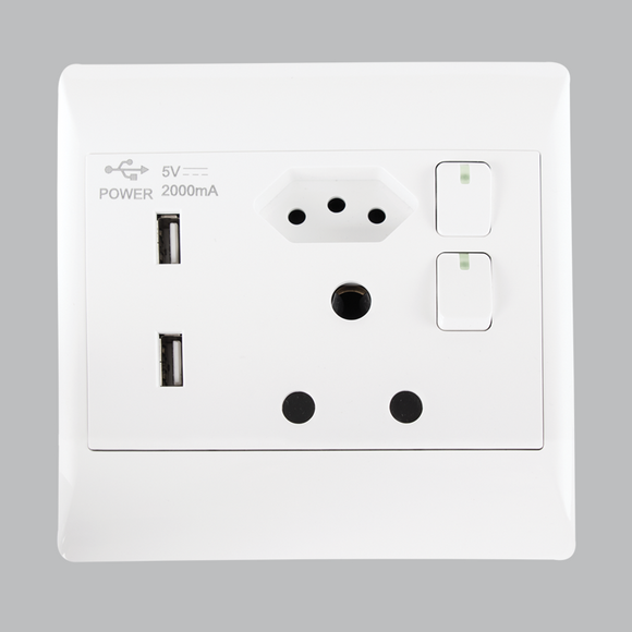 BRIGHTSTAR 4X4 SOCKET & EURO SOCKET & 2 USB WHITE EPL324